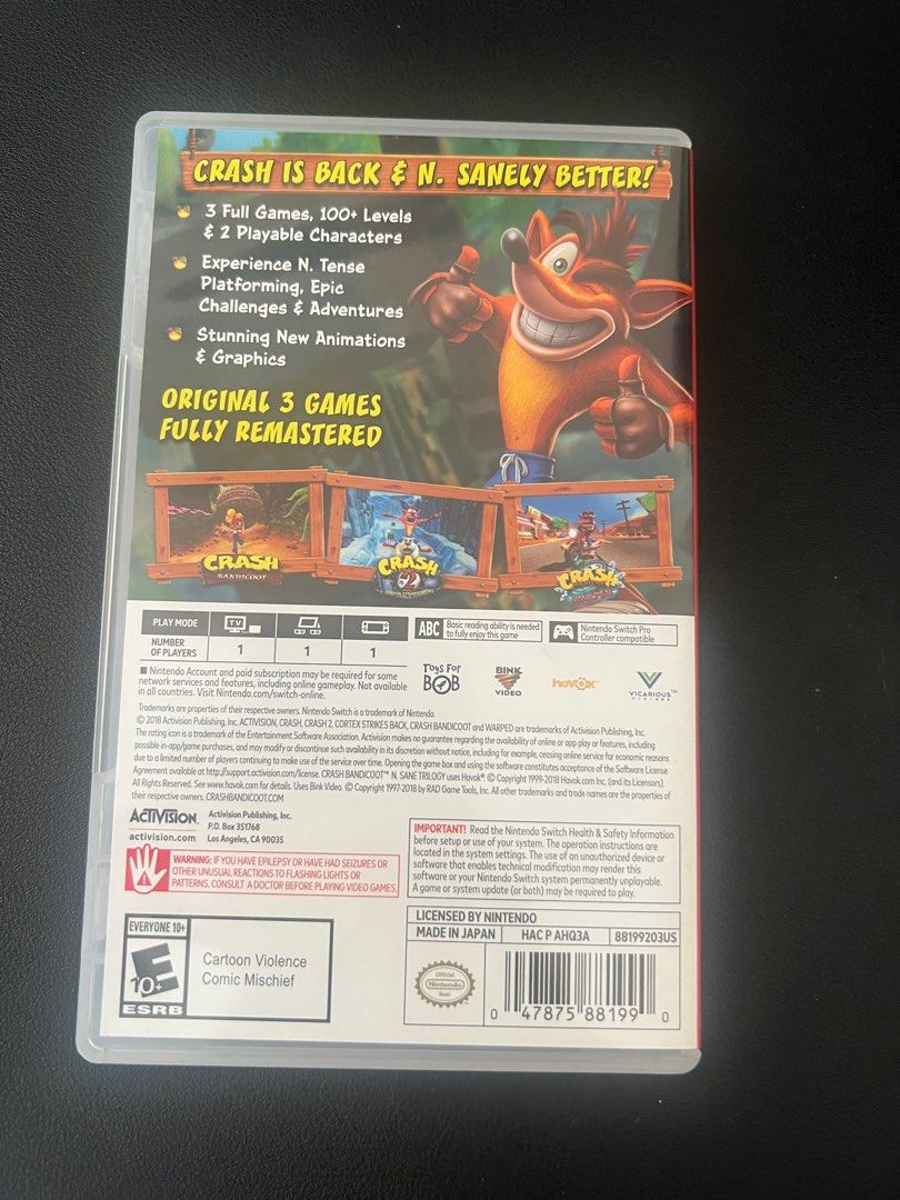 Nintendo Switch Crash Bandicoot N. Sane Trilogy (Category: Nintendo) located in Quezon City. Submitted by francisella69 (Listing ID 1294750314, Image 2). Description: .