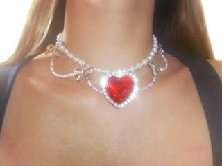 PRE-ORDER Coquette Y2K Soft Girl Vintage Choker Necklace Jewelry | Pearls, Red Heart Pendant, Ribbon Bow Charms, Fashion, 2000s