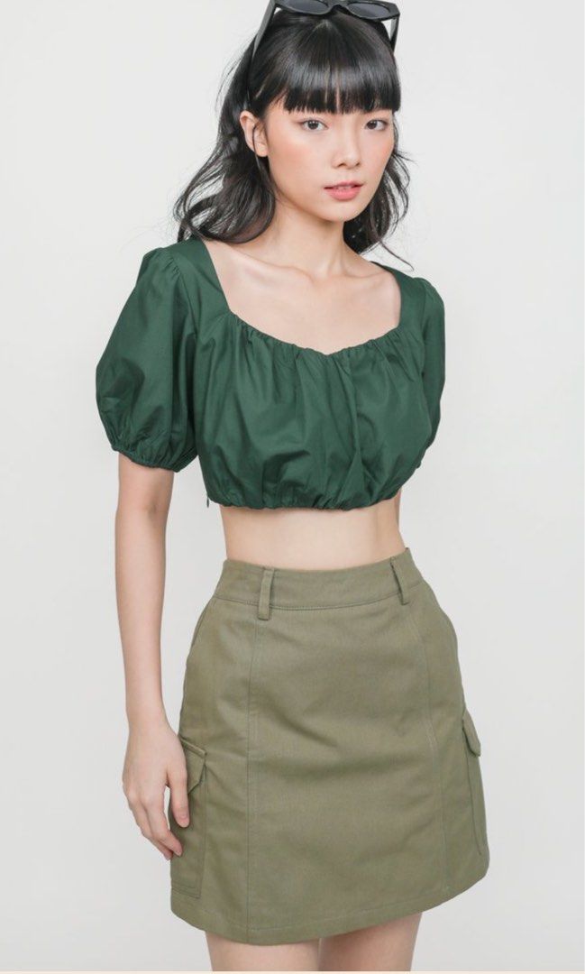 Laurel Shirred Crop Top (White)