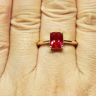 Ruby Ring. Rectangle shape. 18K gold plated on platinum. UV reactive.