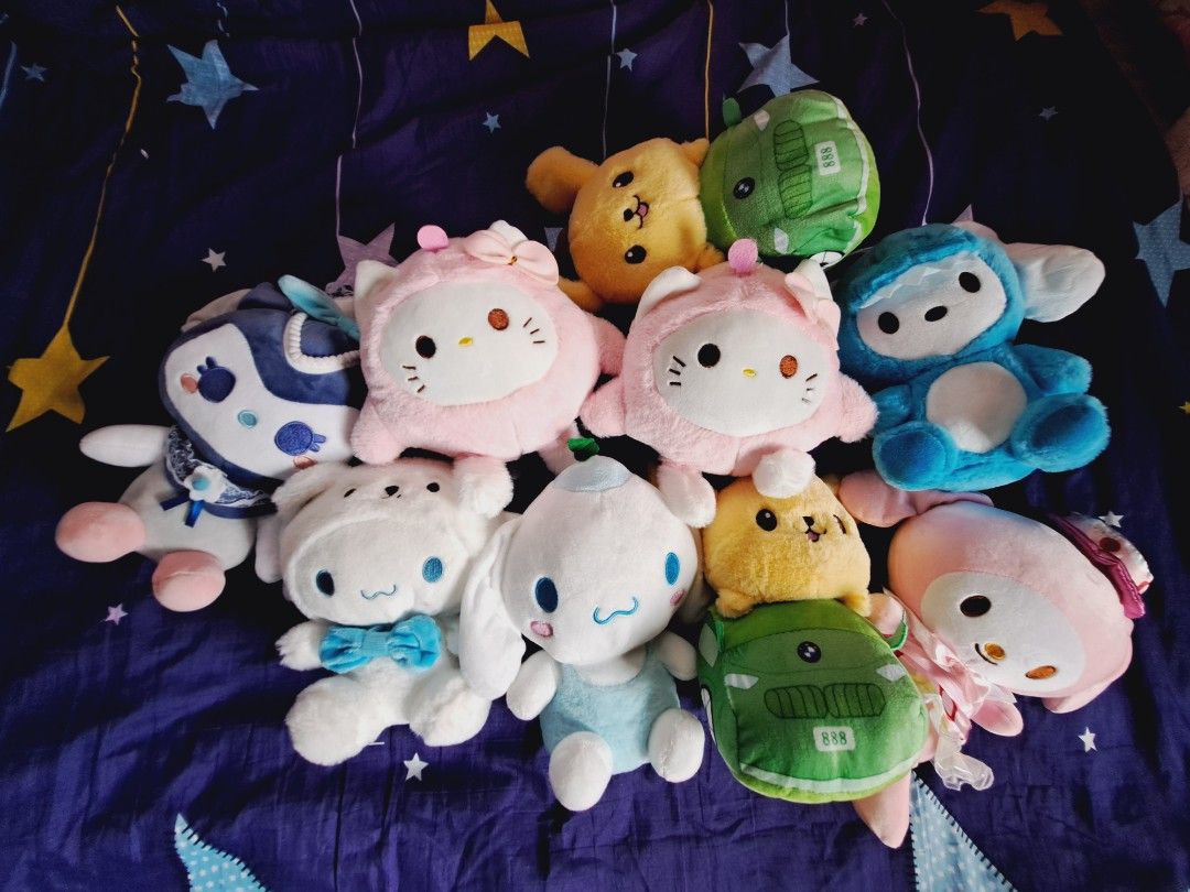 Sanrio Plushies (Category: Plushies & Soft Toys) located in Manila. Submitted by plushie_car0usel (Listing ID 1294640310, Image 1). Description: Kuromi PurpleBlue- 230 Bear Cinna- 200 Egg Hello Kitty- 160 Cinna- 160 Pompompurin Car- 250 Pochacco Dino- 200 My Melody- 250.