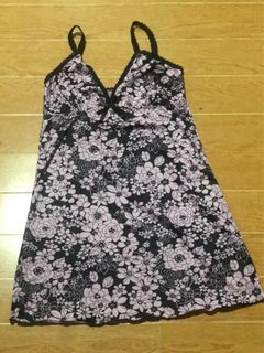 Satin black and pink floral night gown/dress