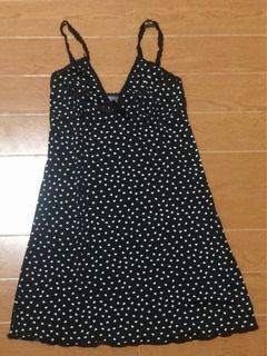 Satin black night gown/dress with white hearts