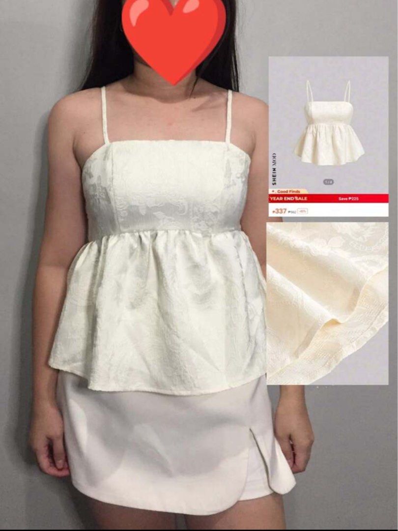 Shein Peplum top (Category: Sleeveless) located in Caloocan City. Submitted by decluttermnl__ (Listing ID 1294774478, Image 3). Description: Brand new Med on tag Nalaban lang Wrong size should have gotten xs pala .