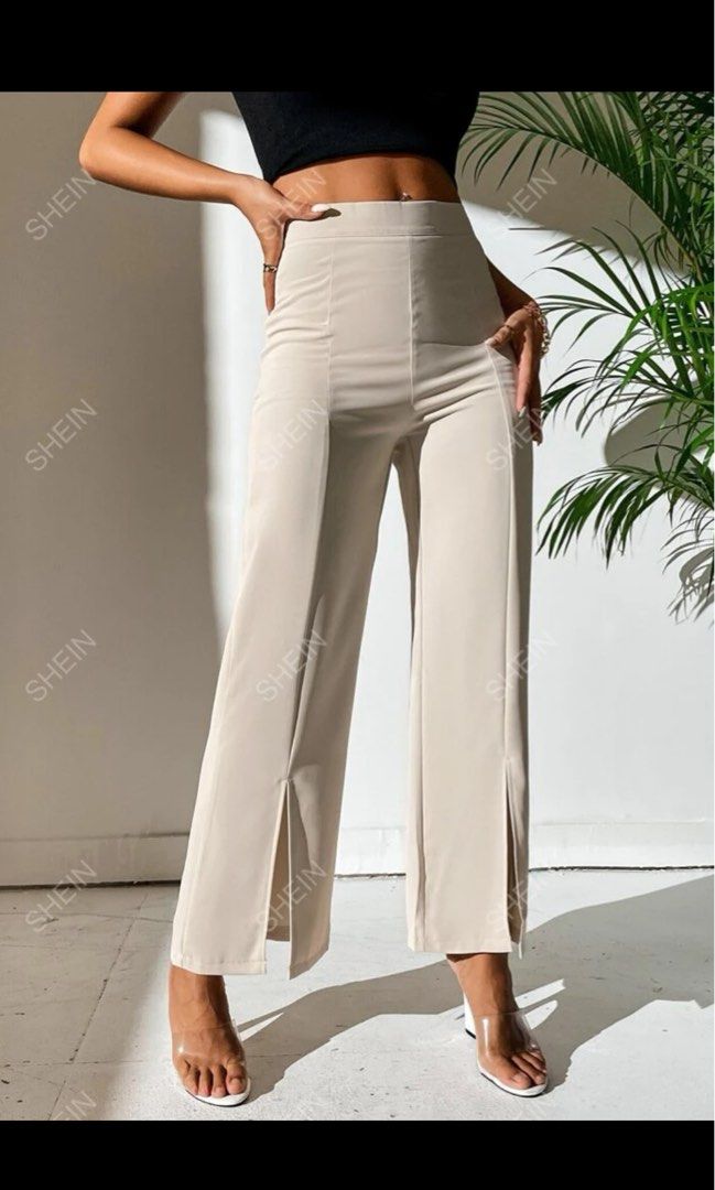 SHEIN PETITE Split Hem Straight Leg Dress Pants Women s Fashion Bottoms Other Bottoms on Carousell