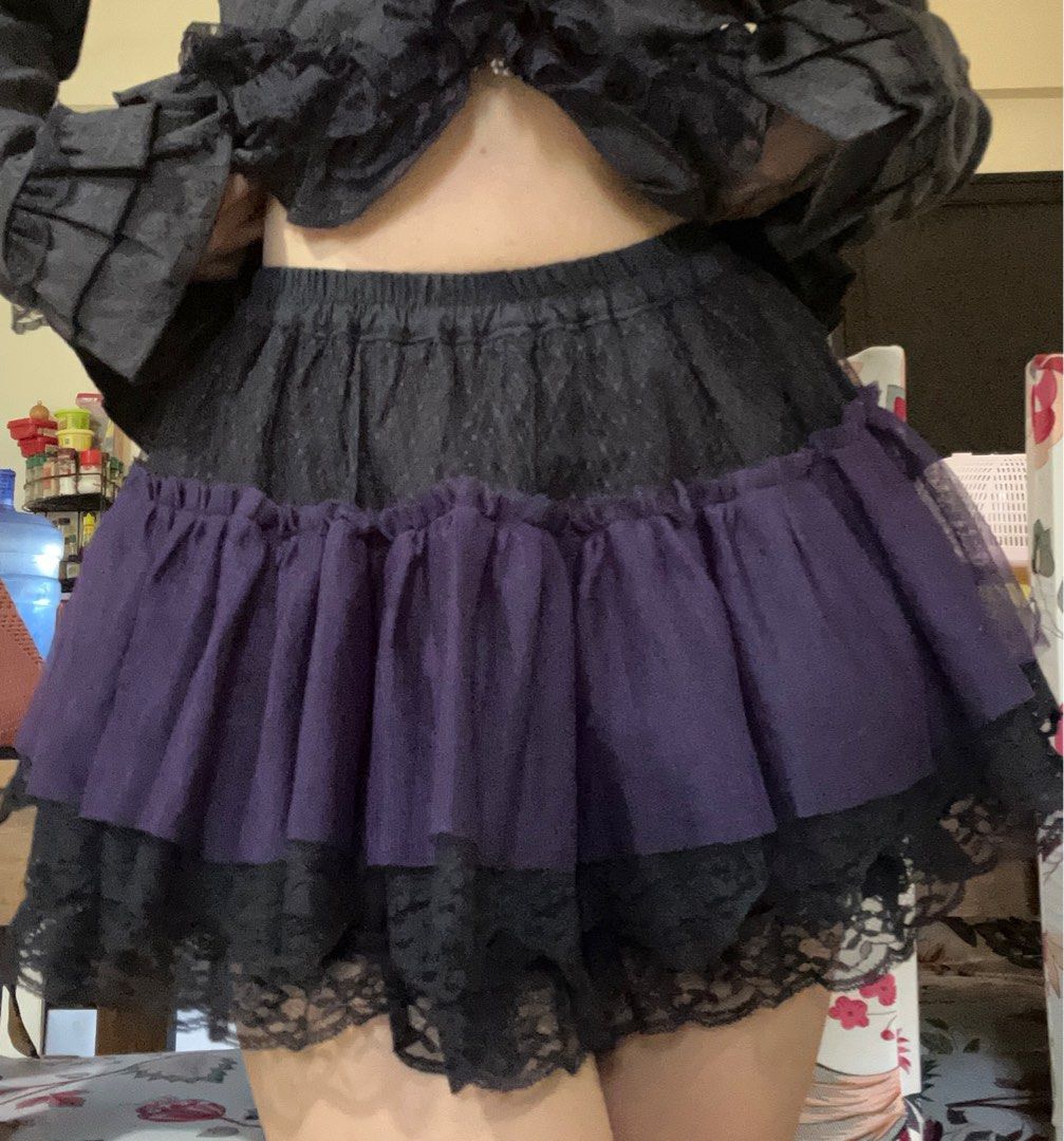 Chic Black Gothic Skirt with Spider Web Details