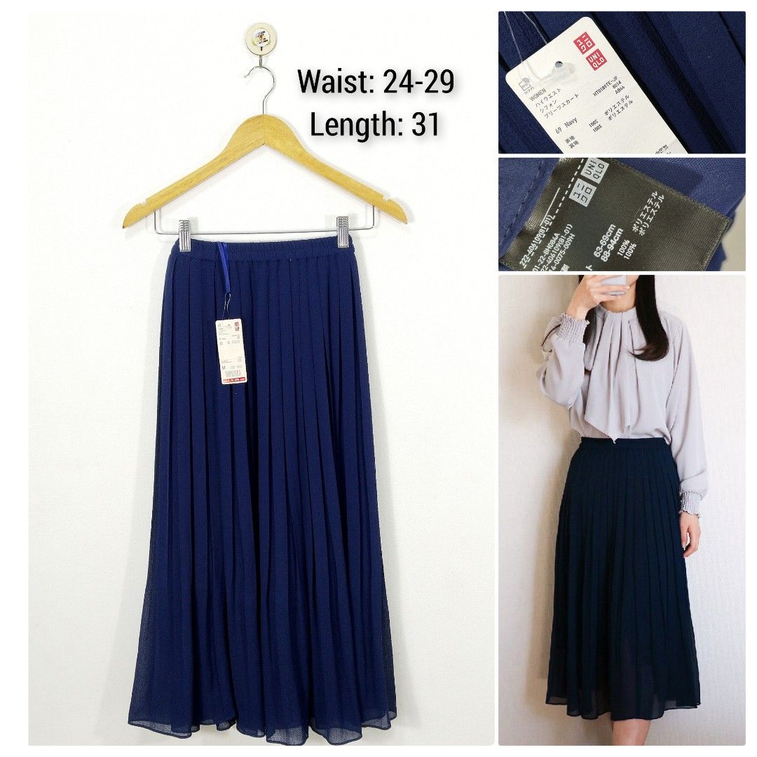UNIQLO pleated navy blue skirt new with tags Women s Fashion Bottoms Skirts on Carousell