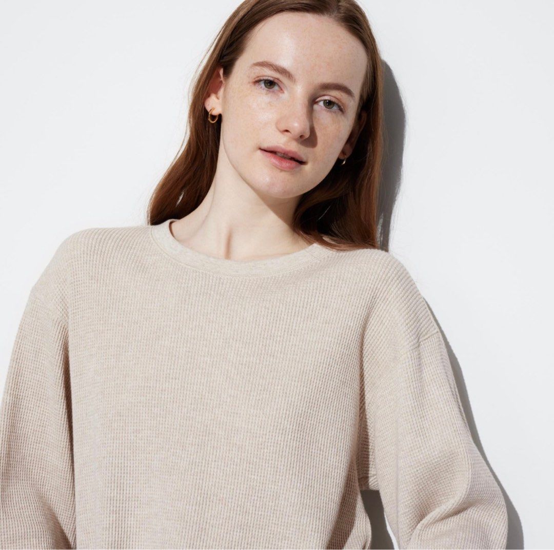 Uniqlo waffle crew neck sweater cheap