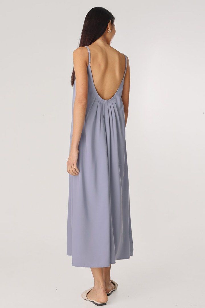 ADELAIDE PADDED PLEATED CAMI COLUMN DRESS (ANCHOR GREY)