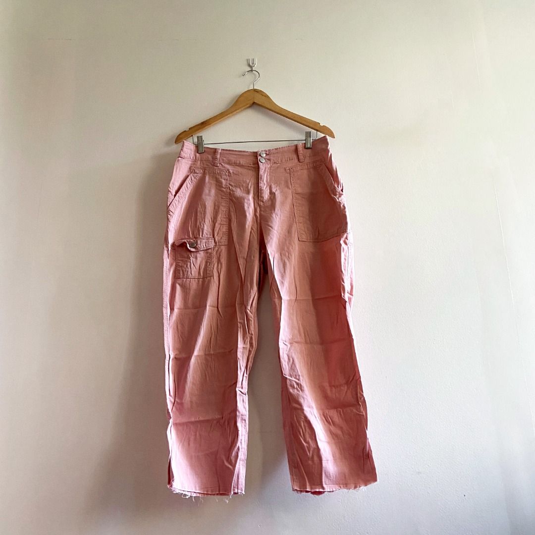 Casual Plain Cargo Pants Hot Pink Women's Pants (Women's)