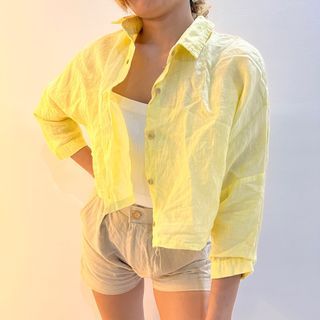 Yellow buttondown polo / cover-up