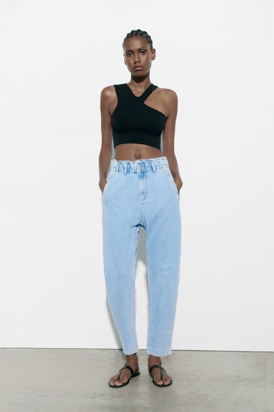 Zara Z1975 Baggy Paperbag Jeans Fesyen Wanita Pakaian Wanita Bawahan di Carousell