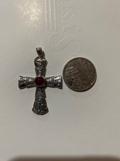 925 silver pendant cross with ruby stone