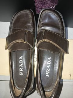 Authentic Prada Square Toe Velcro Platform Brown Loafer (Size 36)