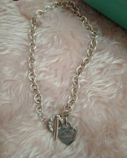 Authentic Tiffany & Co. Silver 925 heart and toggle lock rolo chain necklace