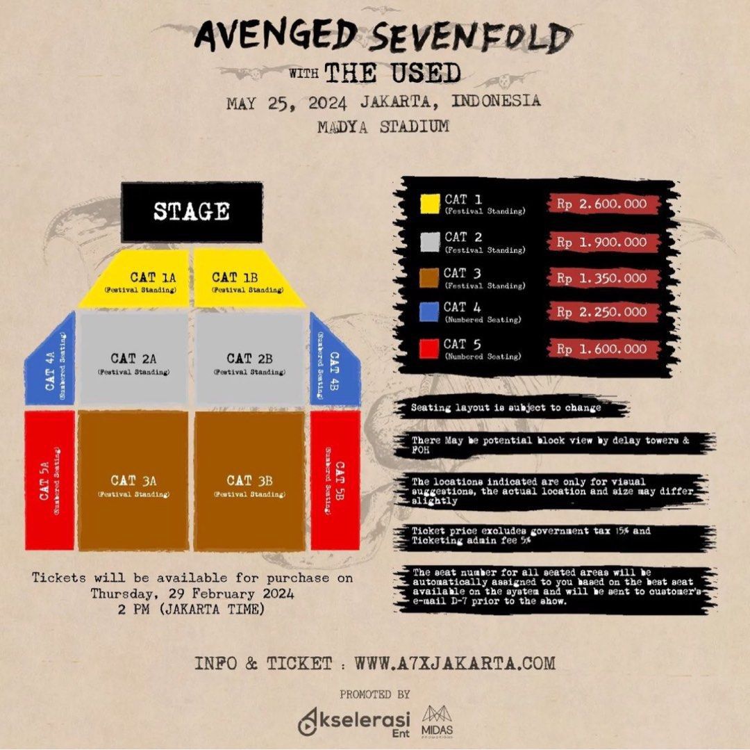 Avenged Sevenfold Jakarta 2024 25th May 2024, Tickets & Vouchers, Event