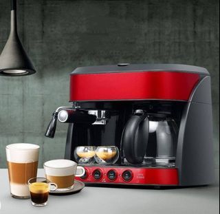 Baumann Living Espresso Machine with Milk Frother Coffee Maker Red