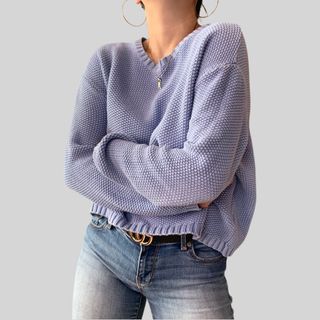 BERSHKA  knitted sweater  in turf blue