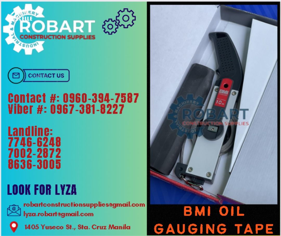 BMI Oil Gauging Tape (Category: Construction Tools & Equipment) located in Manila. Submitted by lyzarobart1999 (Listing ID 1294907177, Image 1). Description: BMI Oil Gauging Tape 10mtrs 𝐒𝐄𝐍𝐃 𝐔𝐒 𝐌𝐄𝐒𝐒𝐀𝐆𝐄 𝐅𝐎𝐑 𝐈𝐍𝐐𝐔𝐈𝐑𝐈𝐄𝐒 ‼️ 0 9 6 7 3 8 1 8 2 2 7 0 9 6 0 3 9 4 7 5 8 7 𝐋𝐚𝐧𝐝𝐥𝐢𝐧𝐞 𝐍𝐮𝐦𝐛𝐞𝐫𝐬: 𝟕 𝟕 𝟒 𝟔 - 𝟔 𝟐 𝟒 𝟖 / 𝟕 𝟎 𝟎 𝟐 - 𝟐 𝟖 𝟕 𝟐 / 𝟖 𝟔 𝟑 𝟔 - 𝟑 𝟎 𝟎 𝟓 𝐋𝐎𝐎𝐊 𝐅𝐎𝐑 𝐋𝐘𝐙𝐀 𝘌𝘮𝘢𝘪𝘭: 𝘳𝘰𝘣𝘢𝘳