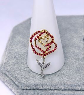 Brand new 18k diamond gold rose pendant