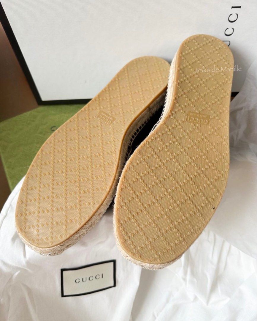 Brand New Gucci GG Monogram Espadrilles Guccissima Leather Canvas Black
