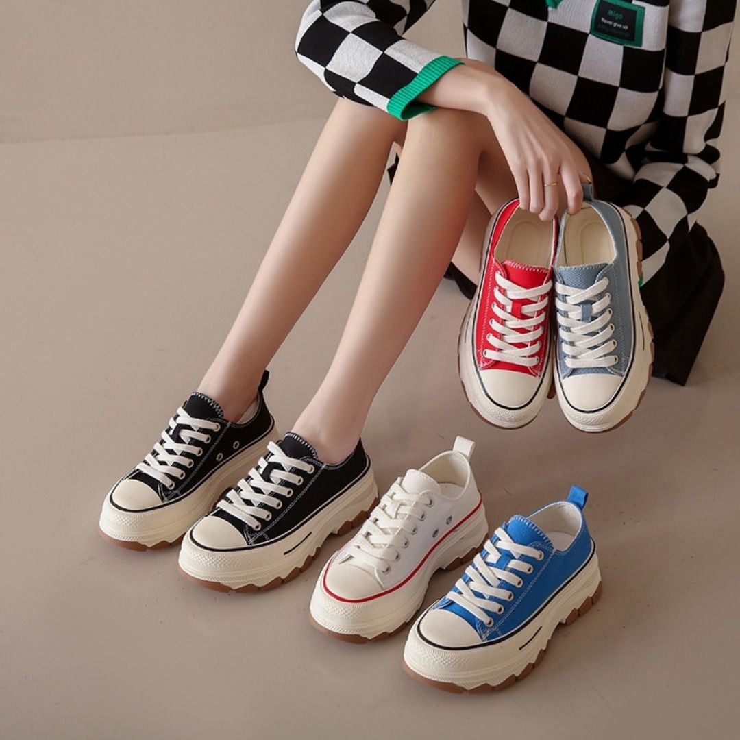 BRAND NEW IN STOCK Korean Designed and Made Korean Style Female Thick Soled Breathable Casual Canvas Shoes