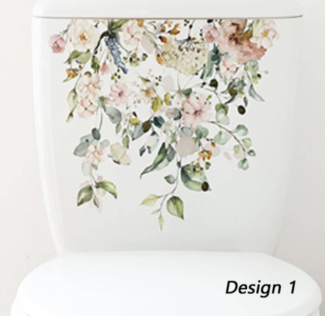 Flower Botanical Plant Leaves Design Sticker Decals for Toilet Seat ...