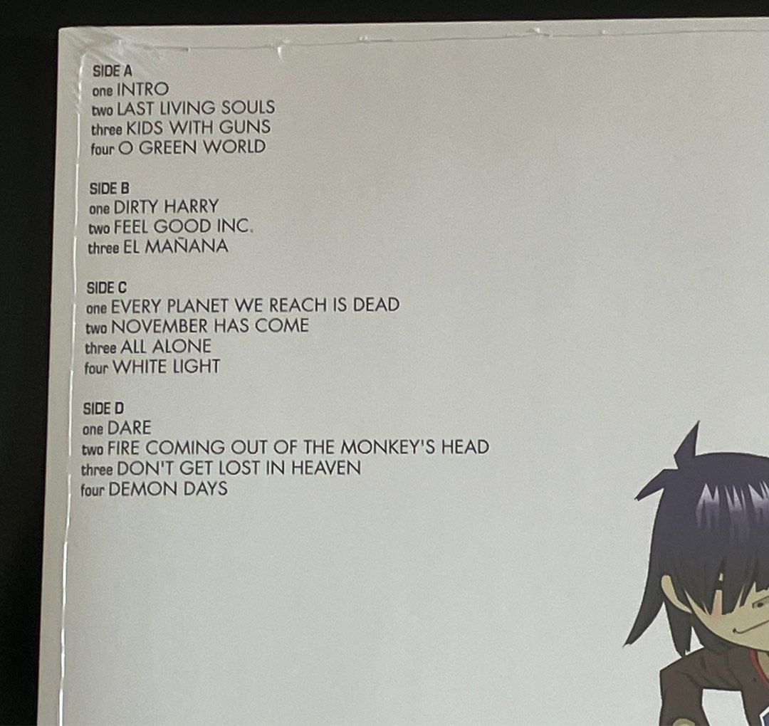 GORILLAZ Demon Days 2x Vinyl LP (Category: Vinyls) located in Paranaque City. Submitted by d33t00 (Listing ID 1294859954, Image 3). Description: GORILLAZ Demon Days 2x Vinyl LP Tracklist: A1 Intro A2 Last Living Souls A3 Kids With Guns A4 O Green World B1 Dirty Harry B2 Feel Good Inc. Featuring – De La Soul B3 El Mañana C1 Every Planet We Reach Is Dead C2 November Has Come Featuring – MF Doom C3 All Alone Featuring – Roots Manuva C4 White Light D
