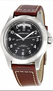 Hamilton Khaki King Series Men Automatic Watch with Black Dial Analogue Display and Brown Leather Strap H64455533