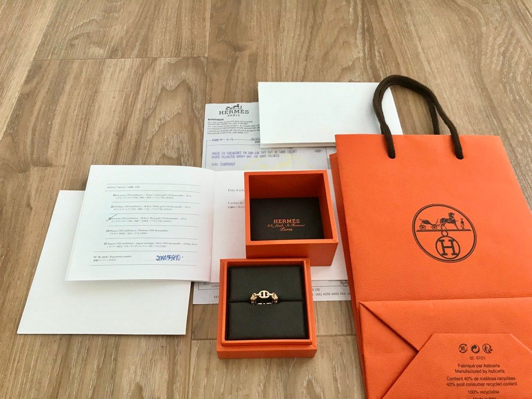 Hermes Chain D'ancre Enchainee Ring Rose Gold Size 49