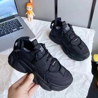 Korean Chunky Rubber Shoes Dad Sneakers Black