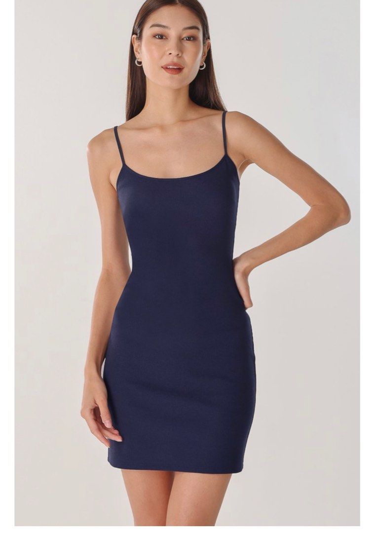 lovet second skin padded ribbed cami mini dress (midnight blue