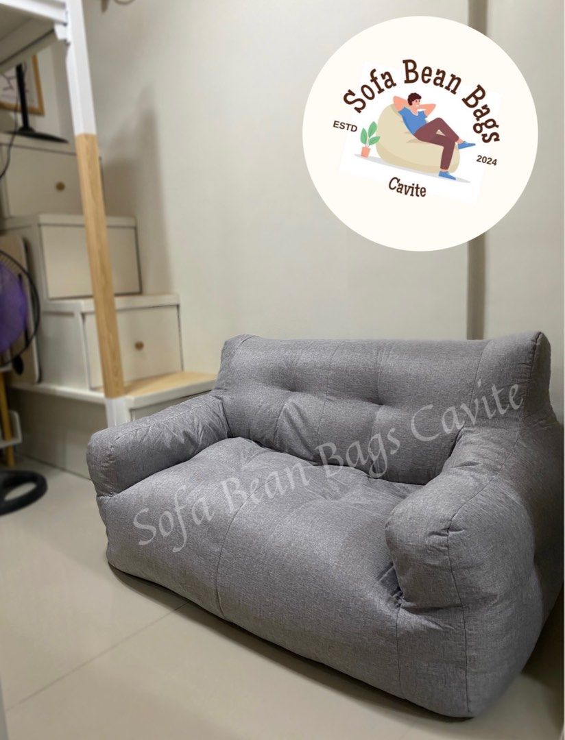 Light Gray Mini Bean Bag Sofa 2-Seater (Category: Other Home Furniture) located in Cavite. Submitted by yasiixoxo (Listing ID 1294329388, Image 3). Description: Try out our newest item.. The MINI BEAN BAG SOFA✨💫 ..in the color Light Gray! Perfect for your small spaces such as bedroom, apartments, dormitory and etc. Made from High Quality Cotton Linen with inner fillings included. Our Mini Bean Bag Sofa can fit 1-2 persons, perfect for adults, al