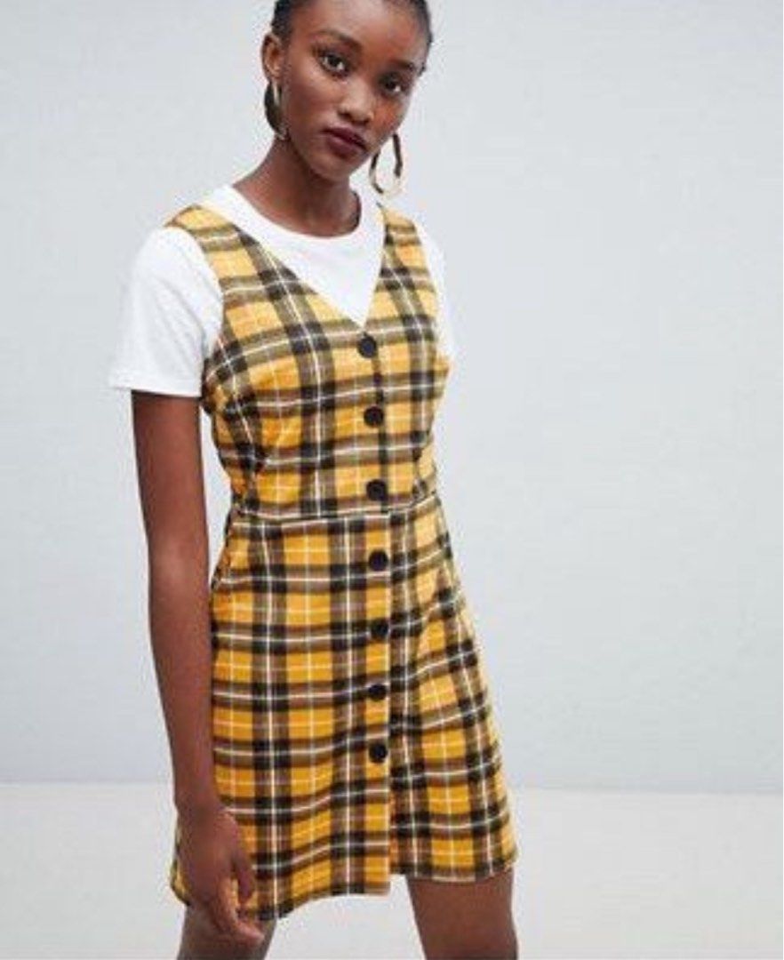 New look yellow pinafore dress hotsell