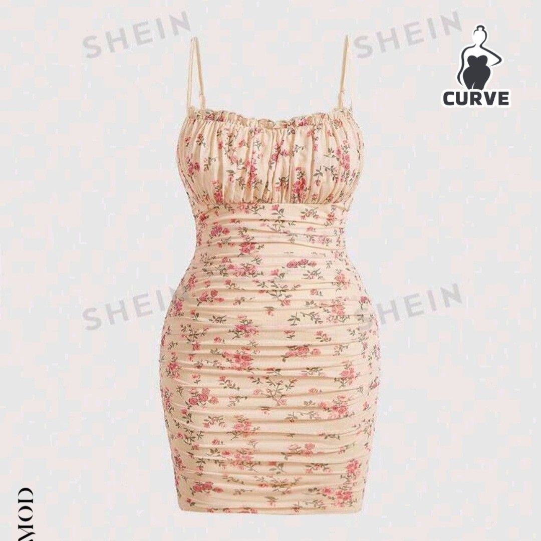 SHEIN Plus Floral Print Bustier Formal Dress