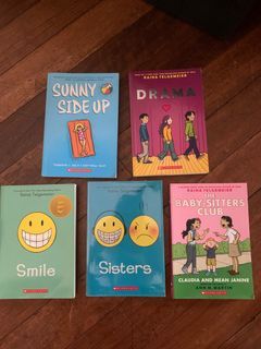 Ranina Telegemeier books (drama, sunny side up, smile, sisters, and the baby sitters club)