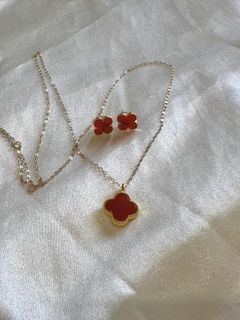 Red VCA earrings and necklace set