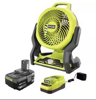 RYOBI PCL811K1N 18V Cordless Hybrid WHISPER SERIES 7-1/2 in. Fan Kit with 4.0 Ah Battery and Charger(converted to 220V), WHISPER SERIES: 44% Quieter, 24% greater air velocity, Hybrid for use with any 18V RYOBI Battery or extension cord, Brand new in box.