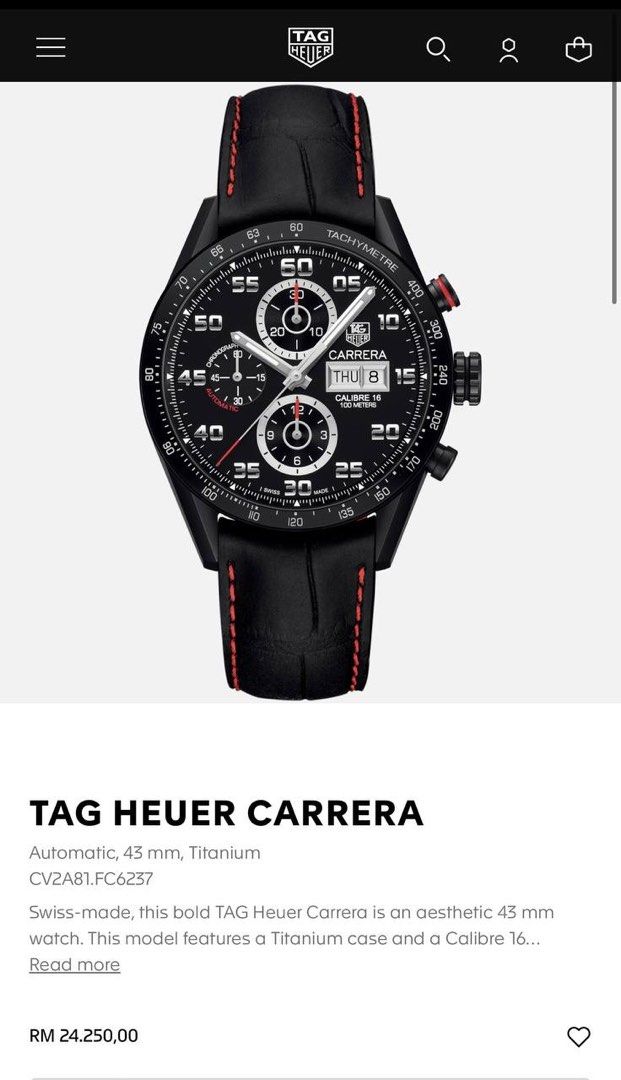 TAG HEUER CARRERA TITANIUM SWISS MADE AUTOMATIC CHRONOGRAPH CV2A81 Men s Fashion Watches Accessories Watches on Carousell
