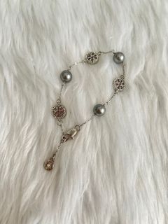 TORY BURCH BRACELET (crystal pearl logo) in silver
