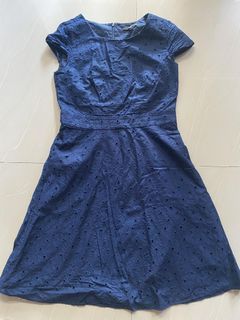 Uniqlo Navy Floral eyelet lace cap sleeve A line dress
