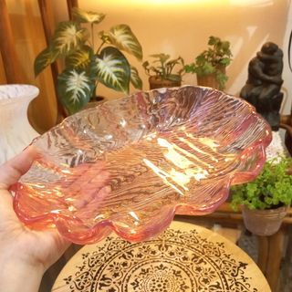 Vintage pink glass decorative catch all tray bowl jewelry dish