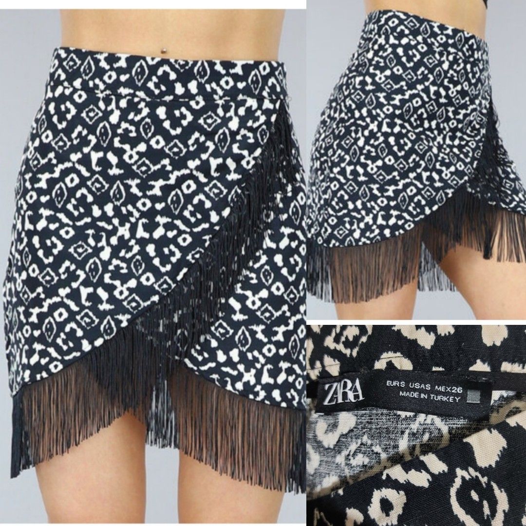 Zara Fringe Mini Skirt (Category: Skirts) located in Quezon City. Submitted by zoekloeonlineshop (Listing ID 1294943791, Image 1). Description: Excellent Condition Size: S Best fit 27" to 28" Waistline Length: 17.5".