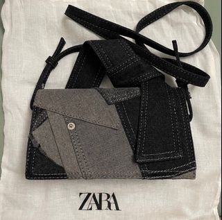 Zara Patchwork Denim Mini Bag Black Grey