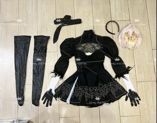 2B Cosplay Nier: Automata Default Black Dress Costume Wig Accessories Set