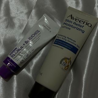 Luxe Organix Retinol + Bakuchiol Overnight Glow Gentle Treatment Cream 30g  with free AVEENO Skin Relief Moisturizing Lotion 71ml