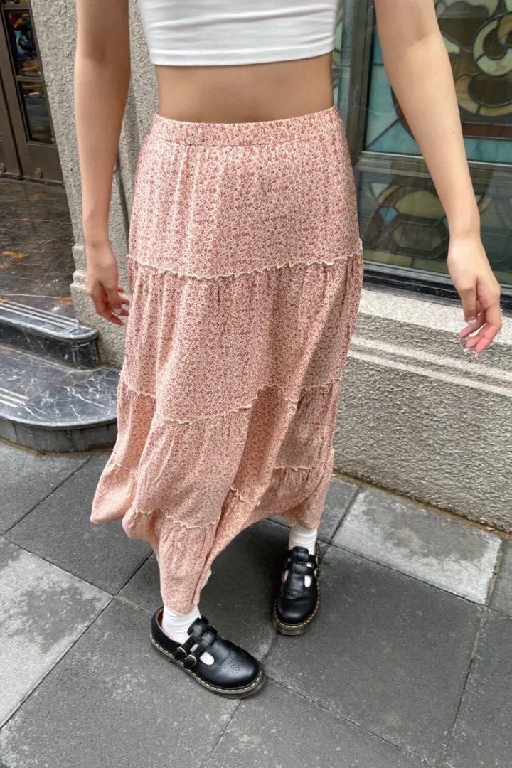 Brandy Melville John Galt red cream floral Izzy long skirt Women s Fashion Bottoms Skirts on Carousell