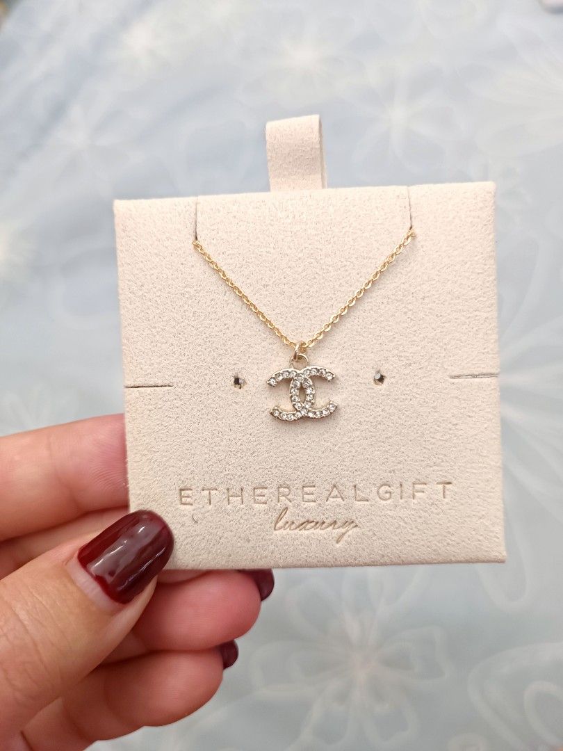 Authentic Chanel dainty rhinestone gold necklace