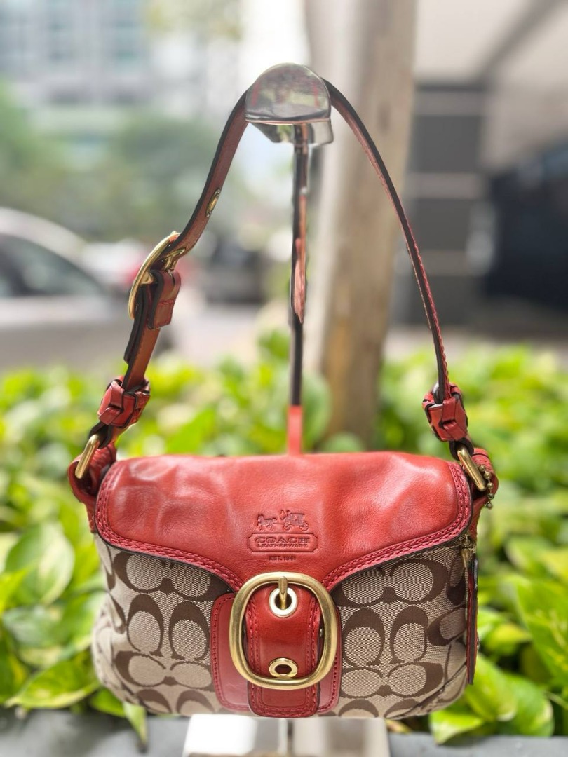 COACH BLEECKER SMALL SHOULDER BAG IN BROWN CANVAS ORANGE LEATHER Luxury Bags Wallets on Carousell