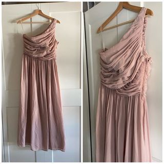 H&M Dusty Pink Sheer Tulle Asymmetrical Dress Gown